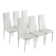 Chaises de salle à manger à dossier haut, élégantes, assemblées, Texture dénudée, blanc/noir, 6 pièces - Blanc - Voir 5