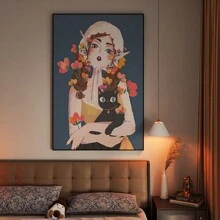 1入現代北歐風格花束女孩客廳、玄關裝飾用垂直掛畫,舒緩風格 - A 無框 - 查看 3