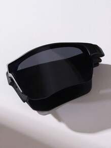 1 件装时尚潮流方形可爱日常男女通用复古眼镜 - 黑色 - 查看 2