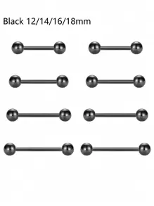 CIZME 1套裝的8入組14g不銹鋼舌頭&乳環帶水鑽穿孔首飾適合男人及女人,銀,條形: