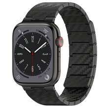 碳纖維錶帶兼容蘋果手錶帶超級49mm 45 41mm 44mm 40 42mm時尚磁力手鍊兼容蘋果手錶系列8 7 6 5 4 3 SE（不包括手錶） - 黑色 - 查看 5