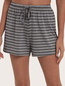 1pc Women's Striped Home Shorts - Grey - View 1