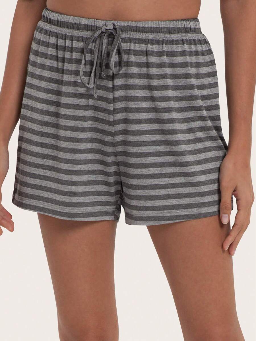 1pc Women's Striped Home Shorts - Grey - View 1