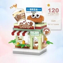 咖啡店1套abs城市街景迷你積木,diy寵物店咖啡和水果店教育玩具,生日節日禮物,創意家居裝飾/感恩節/聖誕節禮物 - 彩色 - 查看 1