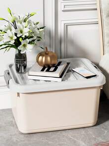 WORTHBUY 1pc Large Size/plastic Storage Box With Lid, Multifunctional And High Capacity For Sorting Snacks, Toys, Clothes In Bedroom, Dormitory - Beige - View 3