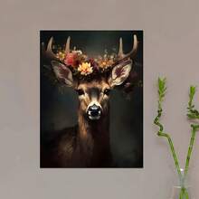 HALFLEMART 1pc Canvas Poster, Retro Art, Deer In Flower Crown Victorian, DarkAcademia Gothic Floral Botanical Animal Picture, Ideal Gift For BedroomLiving Room Corridor, Wall Art, RoomDecoration, No Frame - Multicolor - View 5