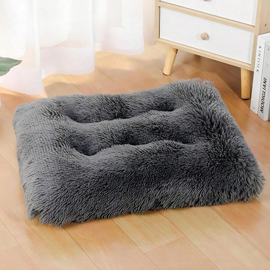 1 Pc Extra Large Dog Bed Washable, Plush Calming Dog Crate Beds For Large Breed, Fluffy Dogs Sleeping Mat, Anti-Slip Pet Kennel Pad - Dark Grey - View 1