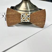 1個女性復古韓風創意時尚白色底部黃色花結蝴蝶領帶,適用於派對、贈禮和日常使用 - 卡其色 - 查看 2