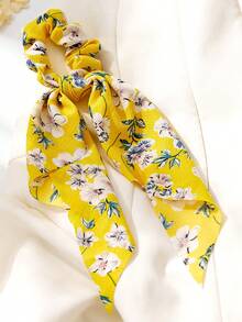 1 件秋冬可爱女士面料花卉可拆卸发巾发圈雪纺花卉发圈发带马尾辫固定器发圈二合一复古配饰适合女士女孩