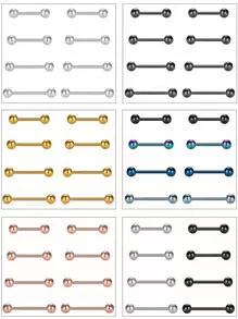 CIZME 1套裝的8入組14g不銹鋼舌頭&乳環帶水鑽穿孔首飾適合男人及女人,銀,條形: