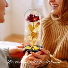 1 件,情人節裝飾 Pvc 封面金葉玫瑰花,女士玫瑰花禮物,為她點亮玻璃圓頂玫瑰,為女性妻子生日玻璃圓頂永遠鮮花 - 紅色 - 查看 4