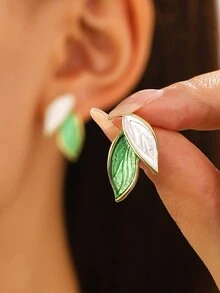 一雙簡單清新的色塊葉子女士耳環,精美小巧,多用途耳飾配件 - 樹葉 - 查看 1