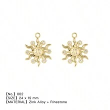 2入組/套金色復古吊墜設計,包括月亮,太陽,星星,橢圓形,心形,玫瑰,適用於珠寶製作,手鍊、項鍊、耳環,diy 裝飾等 - 金色 - 查看 12