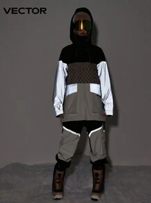 VECTOR MOTION 1 套夜光雪衣套装，男女通用冬季滑雪夹克和裤子套装带帽子，防风、防水、隔热，适用于户外活动滑雪服 - 黑與白 - 查看 4