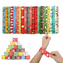 12入組/24入組/36入組隨機聖誕老人馴鹿圓形派對手鍊腕帶拍帶拼圖玩具生日派對禮物聖誕禮品 - 彩色 - 查看 4