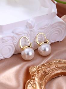 1 對法式鈦鋼奢華耳環,珍珠母貝和黑珍珠,設計獨特,復古風格,適合女士日常佩戴 - 深灰色 - 查看 2