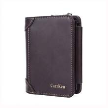 新款防磁RFID男士復古錢包，多功能高容量三折拉鍊卡套，適用於學生和年輕人，時尚款式具有多個卡槽和口袋，適用於男孩 - 摩卡棕 - 查看 4