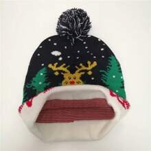 1頂男女皆可配戴的毛線帽,配有氣球裝飾和聖誕圖案,適用於聖誕節和日常使用 - 彩色 - 查看 1