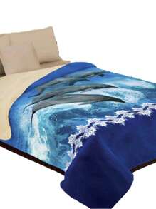 Cobertor de Borrega Delfines Celeste Calientito - Azul - Ver 2