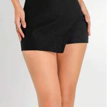 Falda Short, Skort Mini unicolor con abertura, Falda Moda, Short Moda - Negro - Ver 1