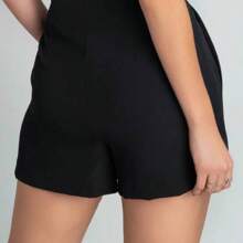 Falda Short, Skort Mini unicolor con abertura, Falda Moda, Short Moda - Negro - Ver 2