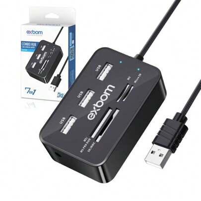 Hub 3 x USB 2.0 com leitor de cartão de memoria 7 em 1
