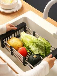 1 件不鏽鋼水槽漏杓、瀝水架、伸縮碗碟瀝水架、可調式乾燥菜瀝水架、廚房碗碟瀝水籃、多功能水槽瀝水籃、廚房球童廚房水槽收納架 - 黑色 - 查看 10