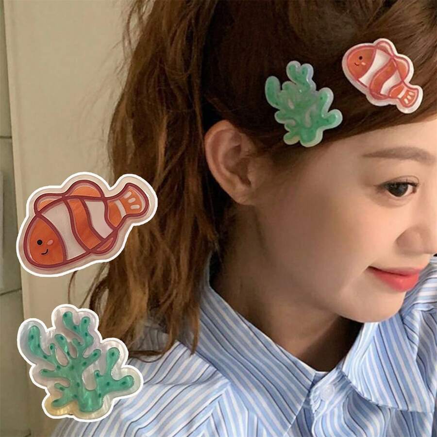 2入組亞克力海洋系列髮夾,用於留刘海的发夹,女孩頭飾