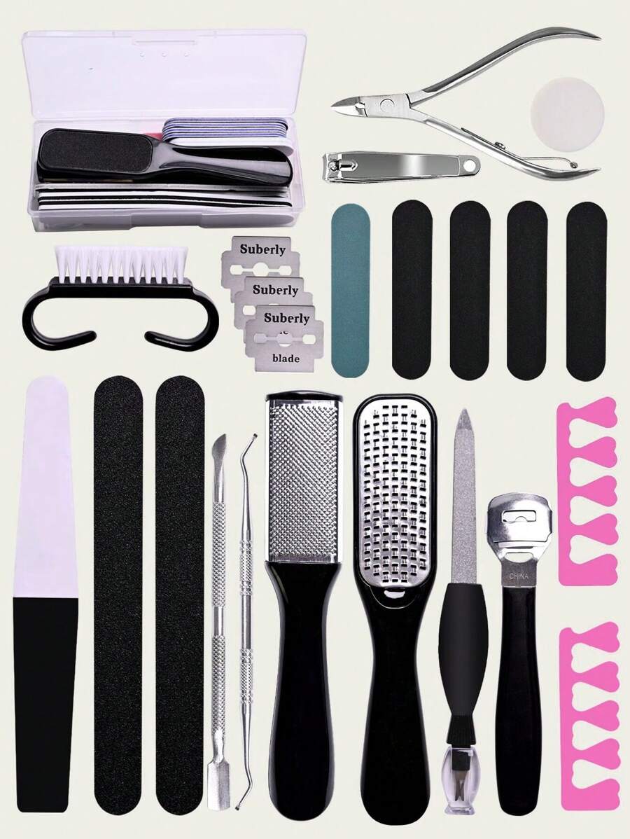 23pcs Manicure & Pedicure Tools Set, Includes Foot File, Callus Remover, Nail Care Accessories - Multicolor - View 1