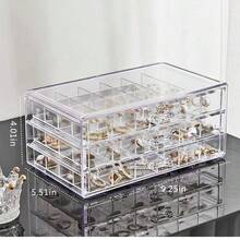 珠寶收納盒具有多個層和隔層,可放置耳環、戒指和項鍊,防塵攜帶顯示盒 - 無色 - 查看 2