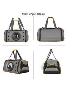 Bolsa transportadora plegable para gatos medianos y pequeños, perros y cachorros. Bolsa portatil transpirable para mascotas, color gris con lineas naranja o verde. - Naranja - Ver 4