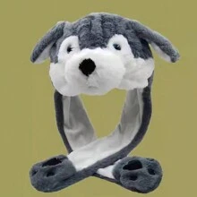 男童女童可愛卡通動物耳朵翻蓋毛帽可動耳朵秋冬保暖 - 灰色 - 查看 2