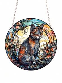 1個可愛貓咪手繪亞克力掛飾,雙面亞克力面板牆窗裝飾(附鍊和掛鉤),貓科愛好者禮物,貓咪紀念禮物,14.5厘米/5.7英寸 - 彩色 - 查看 8