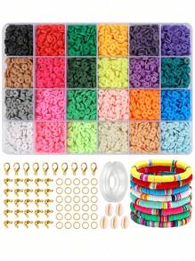 15600件/14400件/7200件/4800件/2400件黏土珠手鍊製作套件，包含字母珠、扁平聚合物珠、珠寶製作用品、彩繩彈性線，適用於女孩手工藝禮物套裝 - 2400pcs - 查看 4
