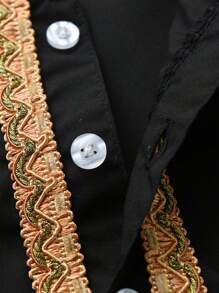 Baby Boys' Long Sleeve Front Snap Closure Bodysuit, Suitable For Holiday Events And Celebrations, Spring/Summer - Black - View 5