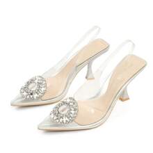JENN ARDOR Women's Slingback Pumps Pointed Closed Toe Transparent Heels With Rhinestones Comfortable Clear Stiletto Strappy High Heeled Sandals Wedding Dress Shoes Valentines - 銀色 - 查看 8