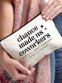 1個"機會使我們成為同事"紋路有趣化妝包，最好的朋友禮物口紅包最好的朋友生日化妝袋女性化妝包禮物，尤其適合作為聖誕節朋友禮物，聖誕禮品袋收納大容量零錢包 - 白色 - 查看 5