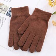 1pc Unisex Warm Winter Gloves, Thickened Solid Color Knitted Half-Finger Gloves With Thermal Lined - Black - View 3