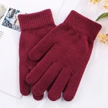 1pc Unisex Warm Winter Gloves, Thickened Solid Color Knitted Half-Finger Gloves With Thermal Lined - Black - View 4