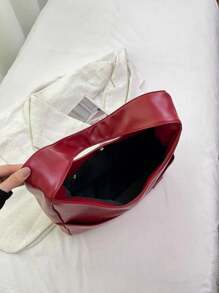 Lightweight,Business Casual Versatile Retro Style Slouchy Wind Shoulder Bag, Fashionable Bucket Bag , Burgundy Bag, Bag, & New Year Ideal Gift Gift Bag For Teen Girls Women College Student,Rookies & White-Collar Workers Perfect For Office,Work ,Business,Commute,College,Middle School, High School, Fashionable Burgundy Bag - Burgundy - View 4