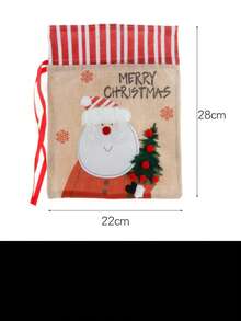 Christmas Burlap Gift Bag, Candy Bag, Xmas Gift Pouch Decoration - Red - View 2