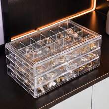 珠寶收納盒具有多個層和隔層,可放置耳環、戒指和項鍊,防塵攜帶顯示盒 - 無色 - 查看 8