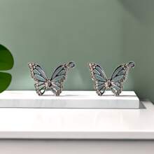 2pcs Simple Oil Drop & Micro Inlay Rhinestone Butterfly Pendant Necklace & Earrings Set - double butterfly - View 5