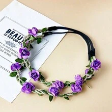 1 件紫色手工編織藤蔓髮花環,適合學習走路的幼兒女孩,非常適合拍攝、公主主題派對或日常使用 - 紫色 - 查看 4