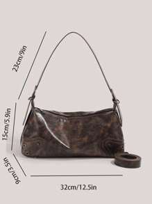 1 件纯色 PU 皮包，时尚复古英伦风格手提包，适合女孩/女士，Y2K 骑行者时尚单肩腋下包 - 适合学生、办公室职员、通勤、学校郊游 - 棕色 - 查看 7