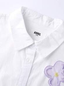 Annil Váy cho bé gái tuổi teen Ve áo mùa hè Váy trang trí hoa đan ngọt ngào Màu trắng - trắng - Xem 3