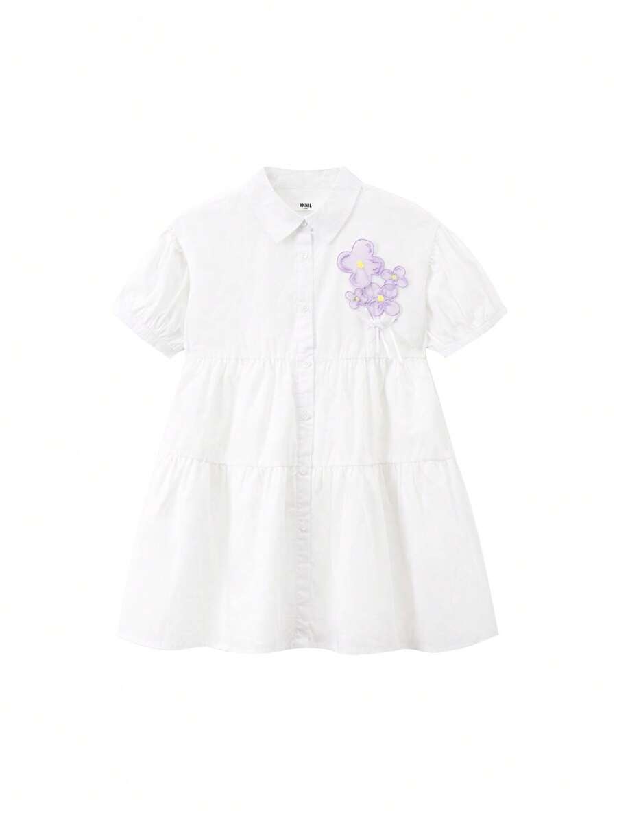 Annil Váy cho bé gái tuổi teen Ve áo mùa hè Váy trang trí hoa đan ngọt ngào Màu trắng - trắng - Xem 1