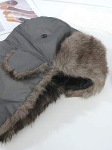 1pc Black Winter Warm Fleece Earflap Hat - Dark Grey - View 3