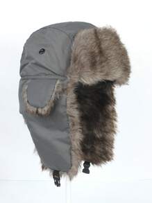 1pc Black Winter Warm Fleece Earflap Hat - Dark Grey - View 2