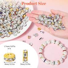 100pcs 8mm Round Bead Spacers With Rhinestones For Jewelry Making, Suitable For Loose Beads Diy Bracelet Necklace Pendant (Multiple Colors Available) - Black - View 2